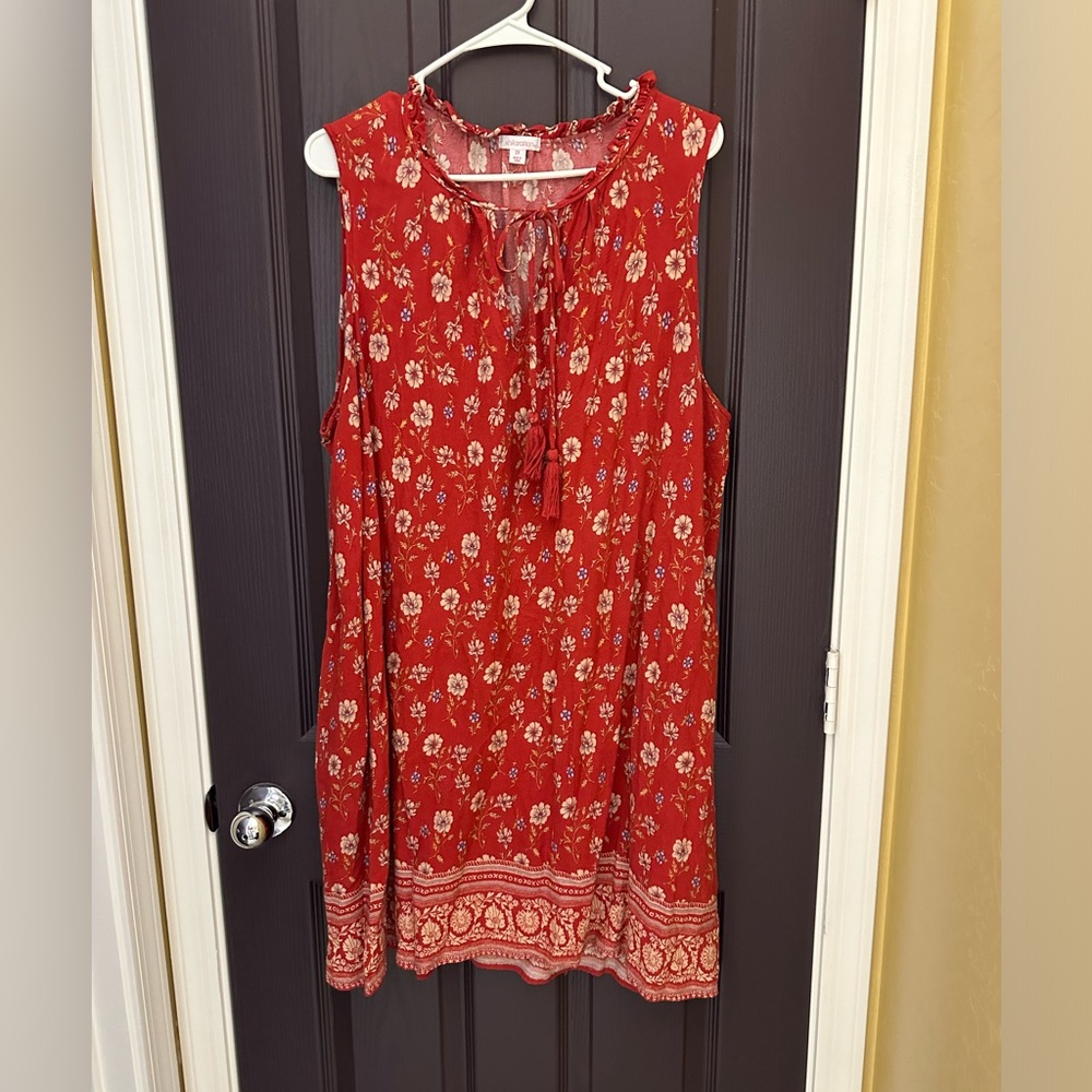 Xhilaration Sleeveless Dress with Tie Neck Color Red/Orange Floral Print Size 2X